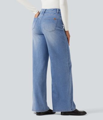 Halara Flex™ Asymmetric High Waisted Tummy Control Wide Leg Casual Jeans with Pockets Halara Flex™ Asymmetric High Waisted Tummy Control Wide Leg Casual Jeans with Pockets