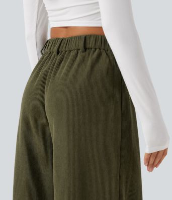 High Waisted Baggy Corduroy Casual Pants with Pockets High Waisted Baggy Corduroy Casual Pants with Pockets