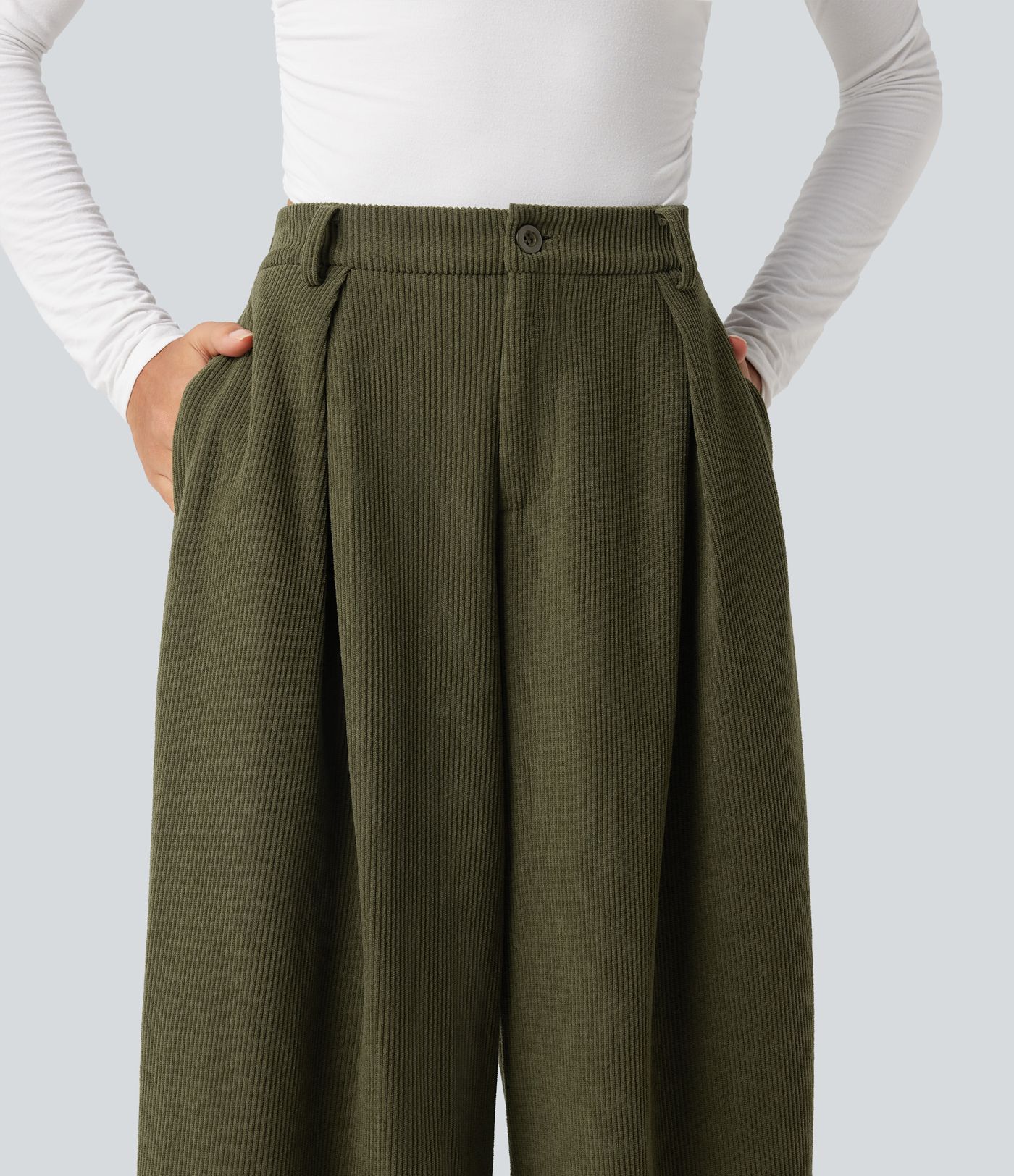 High Waisted Baggy Corduroy Casual Pants with Pockets High Waisted Baggy Corduroy Casual Pants with Pockets