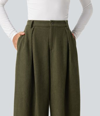 High Waisted Baggy Corduroy Casual Pants with Pockets High Waisted Baggy Corduroy Casual Pants with Pockets