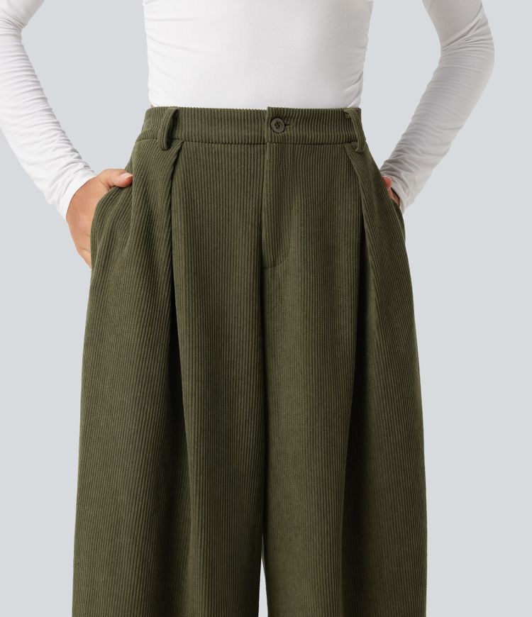 High Waisted Baggy Corduroy Casual Pants with Pockets High Waisted Baggy Corduroy Casual Pants with Pockets