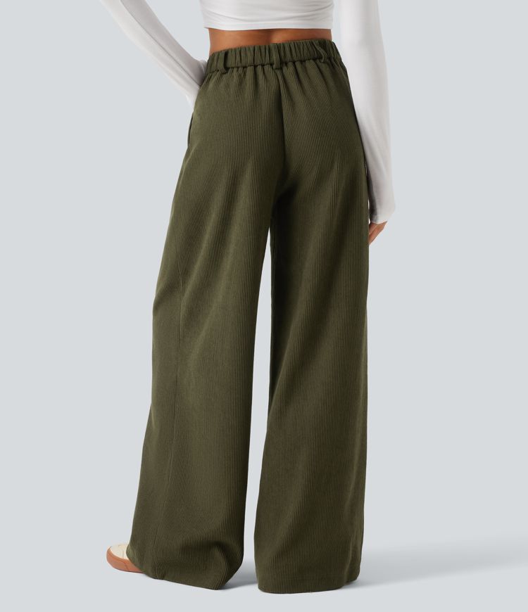 High Waisted Baggy Corduroy Casual Pants with Pockets High Waisted Baggy Corduroy Casual Pants with Pockets