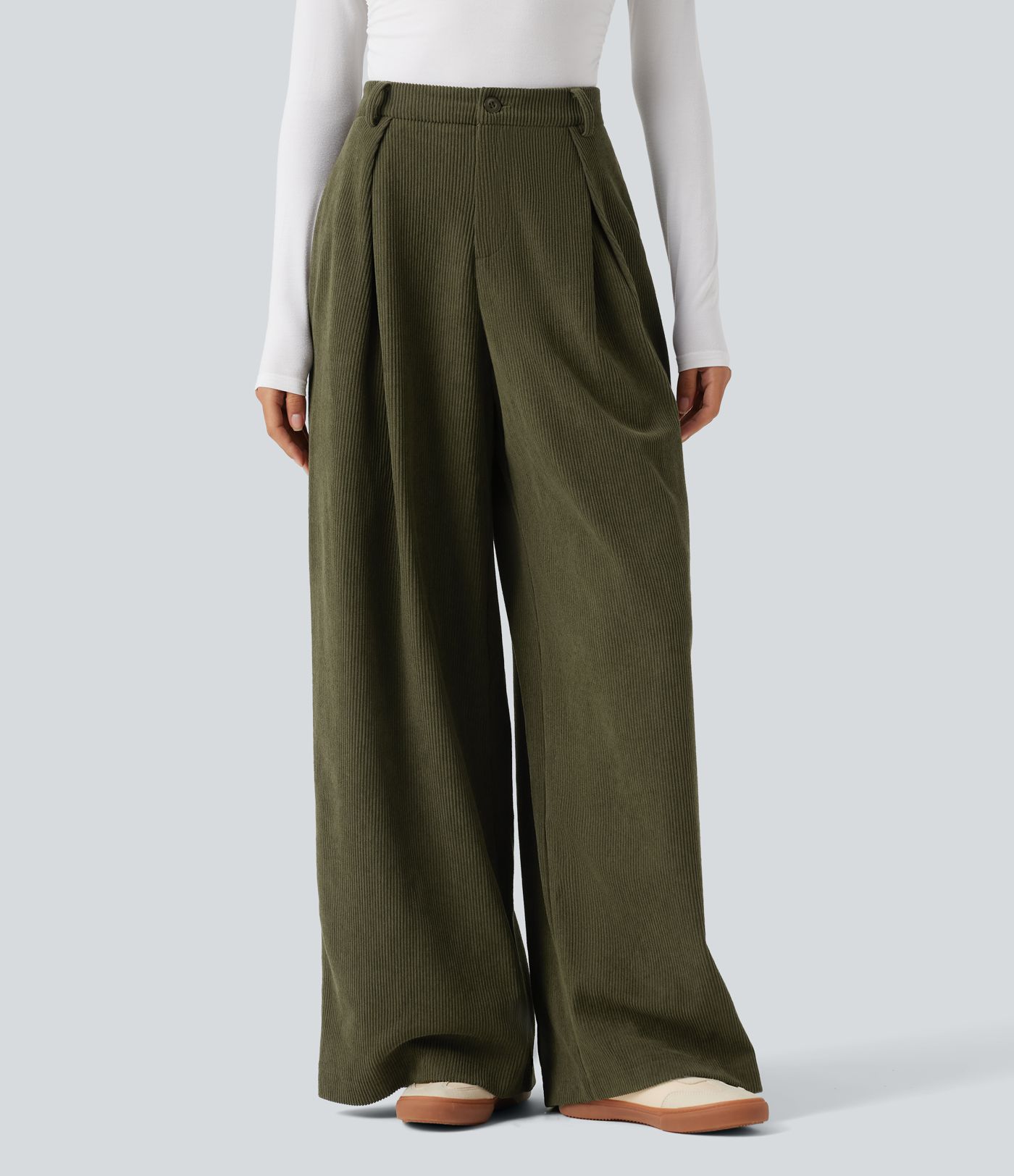 High Waisted Baggy Corduroy Casual Pants with Pockets High Waisted Baggy Corduroy Casual Pants with Pockets