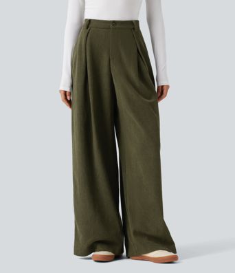High Waisted Baggy Corduroy Casual Pants with Pockets High Waisted Baggy Corduroy Casual Pants with Pockets