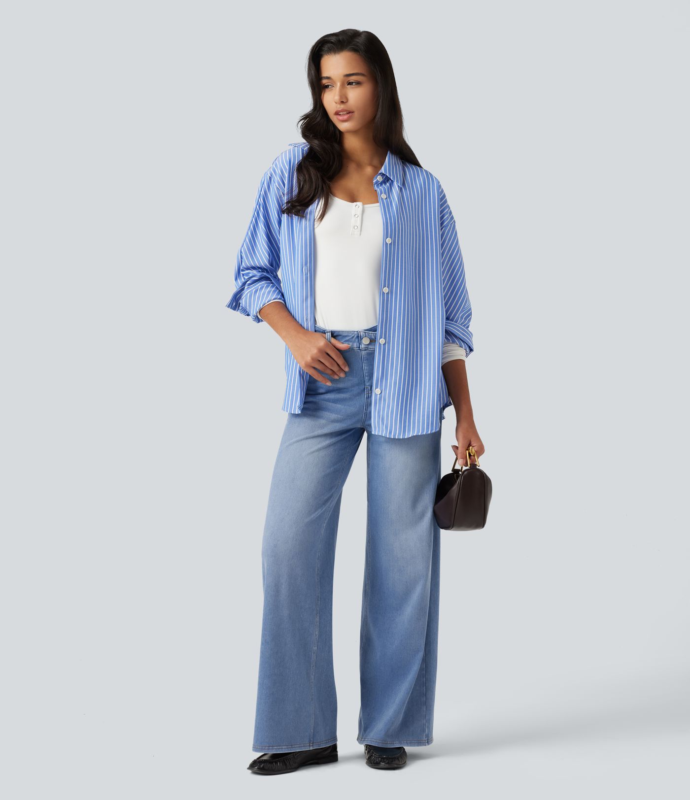 Halara Flex™ Asymmetric High Waisted Tummy Control Wide Leg Casual Jeans with Pockets Halara Flex™ Asymmetric High Waisted Tummy Control Wide Leg Casual Jeans with Pockets