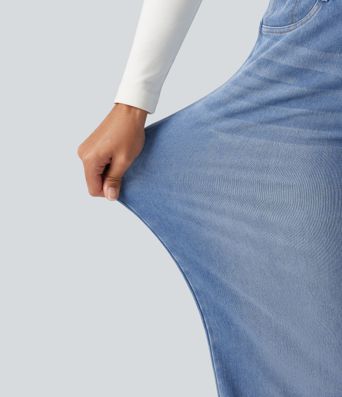 Halara Flex™ Asymmetric High Waisted Tummy Control Wide Leg Casual Jeans with Pockets Halara Flex™ Asymmetric High Waisted Tummy Control Wide Leg Casual Jeans with Pockets