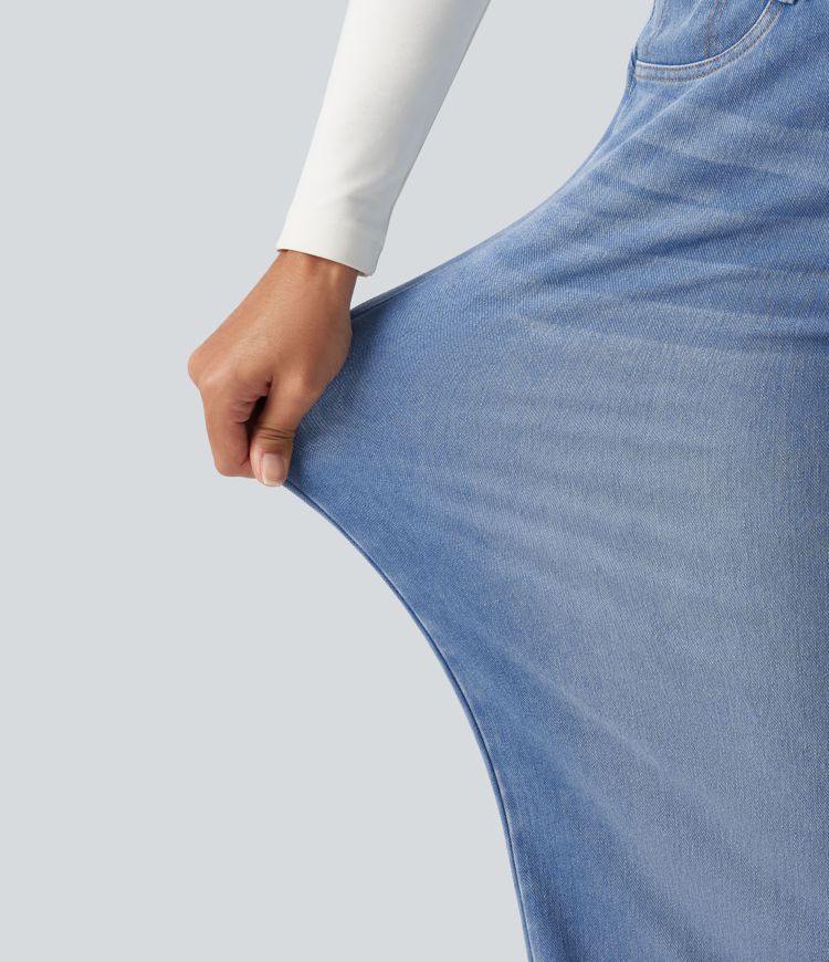 Halara Flex™ Asymmetric High Waisted Tummy Control Wide Leg Casual Jeans with Pockets Halara Flex™ Asymmetric High Waisted Tummy Control Wide Leg Casual Jeans with Pockets