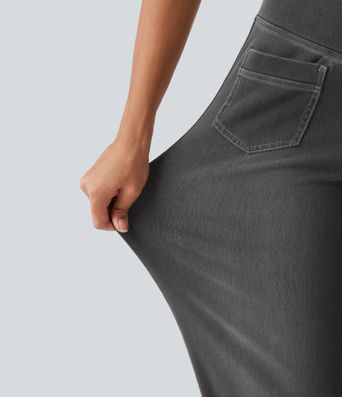 Halara Flex™ jeans décontractés taille haute à taille croisée, effet ventre plat, coupe droite, avec poches