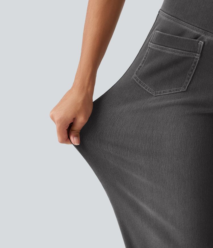 Halara Flex™ jeans décontractés taille haute à taille croisée, effet ventre plat, coupe droite, avec poches