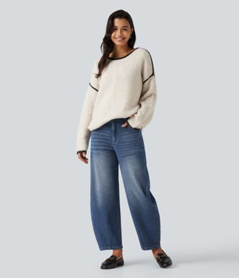 Halara Flex™ Mid Rise Barrel Leg Casual Jeans with Pockets