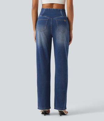 Halara Flex™ High Waisted Crossover Tummy Control Straight Leg Casual Jeans with Pockets