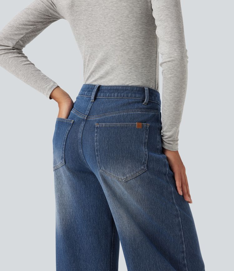 Halara Flex™ Mid Rise Barrel Leg Casual Jeans with Pockets