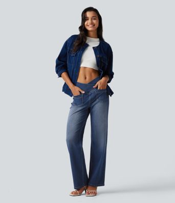 Halara Flex™ High Waisted Crossover Tummy Control Straight Leg Casual Jeans with Pockets