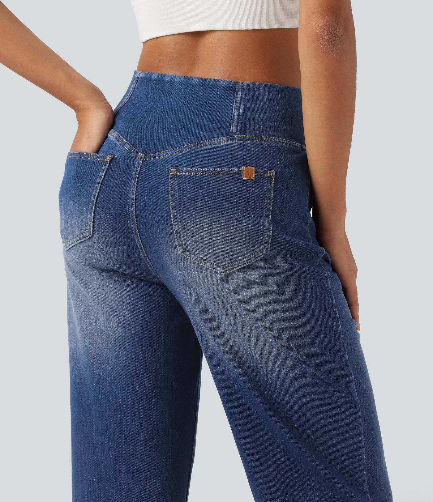 Halara Flex™ High Waisted Crossover Tummy Control Straight Leg Casual Jeans with Pockets