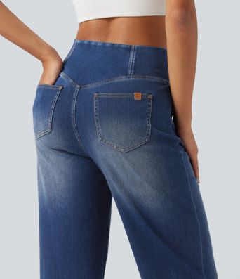 Halara Flex™ High Waisted Crossover Tummy Control Straight Leg Casual Jeans with Pockets