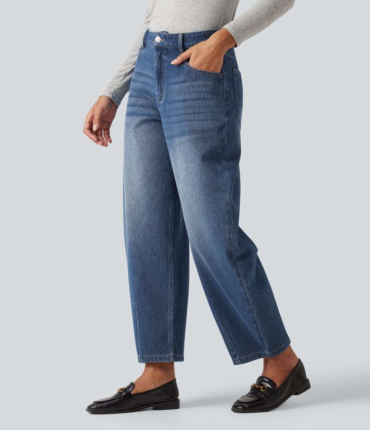 Halara Flex™ Mid Rise Barrel Leg Casual Jeans with Pockets