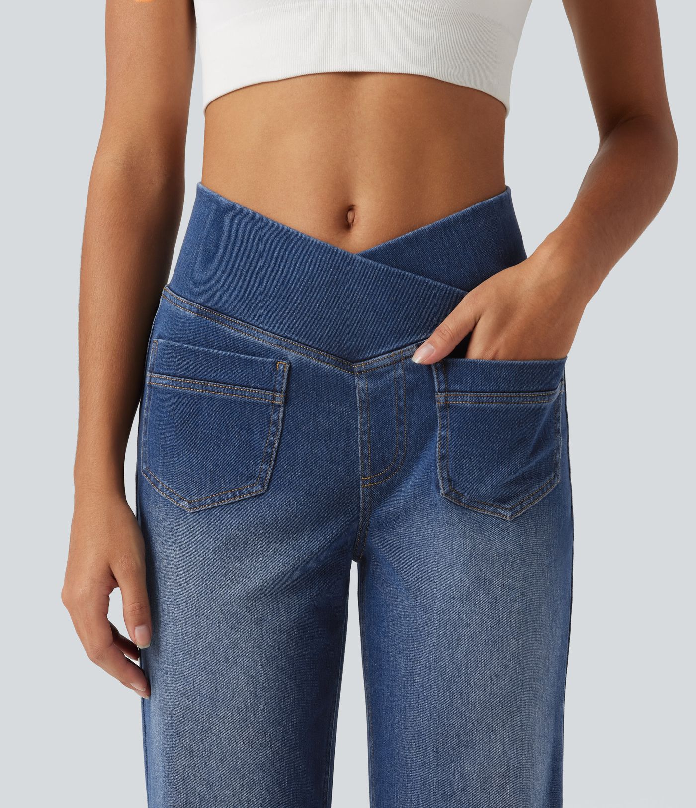 Halara Flex™ High Waisted Crossover Tummy Control Straight Leg Casual Jeans with Pockets