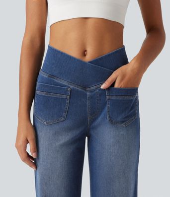 Halara Flex™ High Waisted Crossover Tummy Control Straight Leg Casual Jeans with Pockets