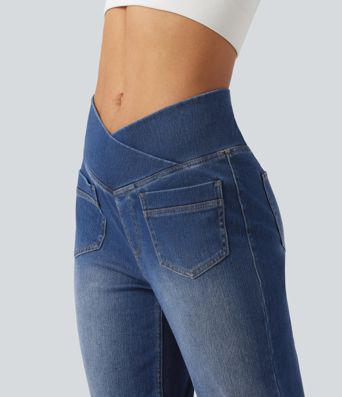 Halara Flex™ High Waisted Crossover Tummy Control Straight Leg Casual Jeans with Pockets