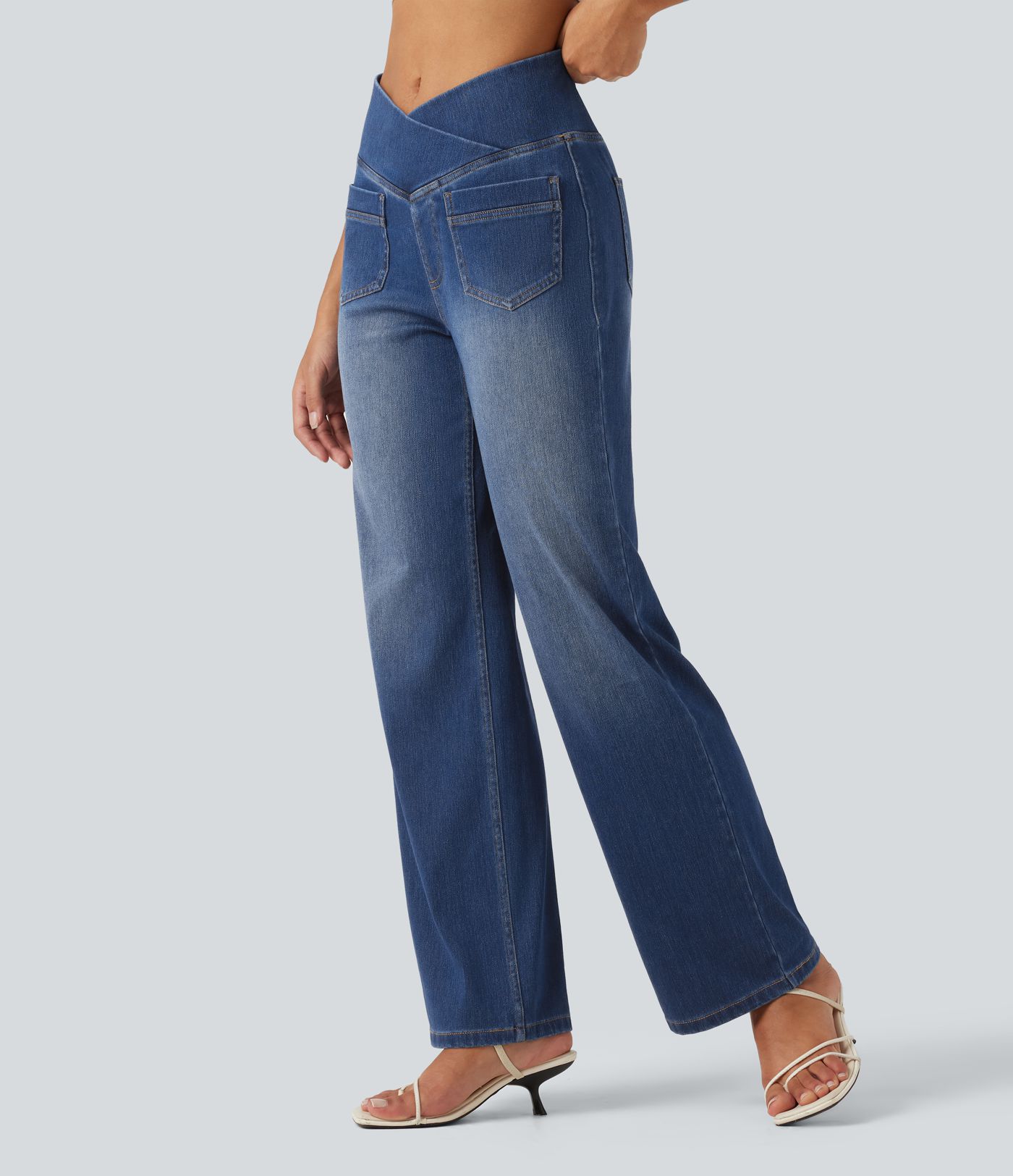 Halara Flex™ High Waisted Crossover Tummy Control Straight Leg Casual Jeans with Pockets