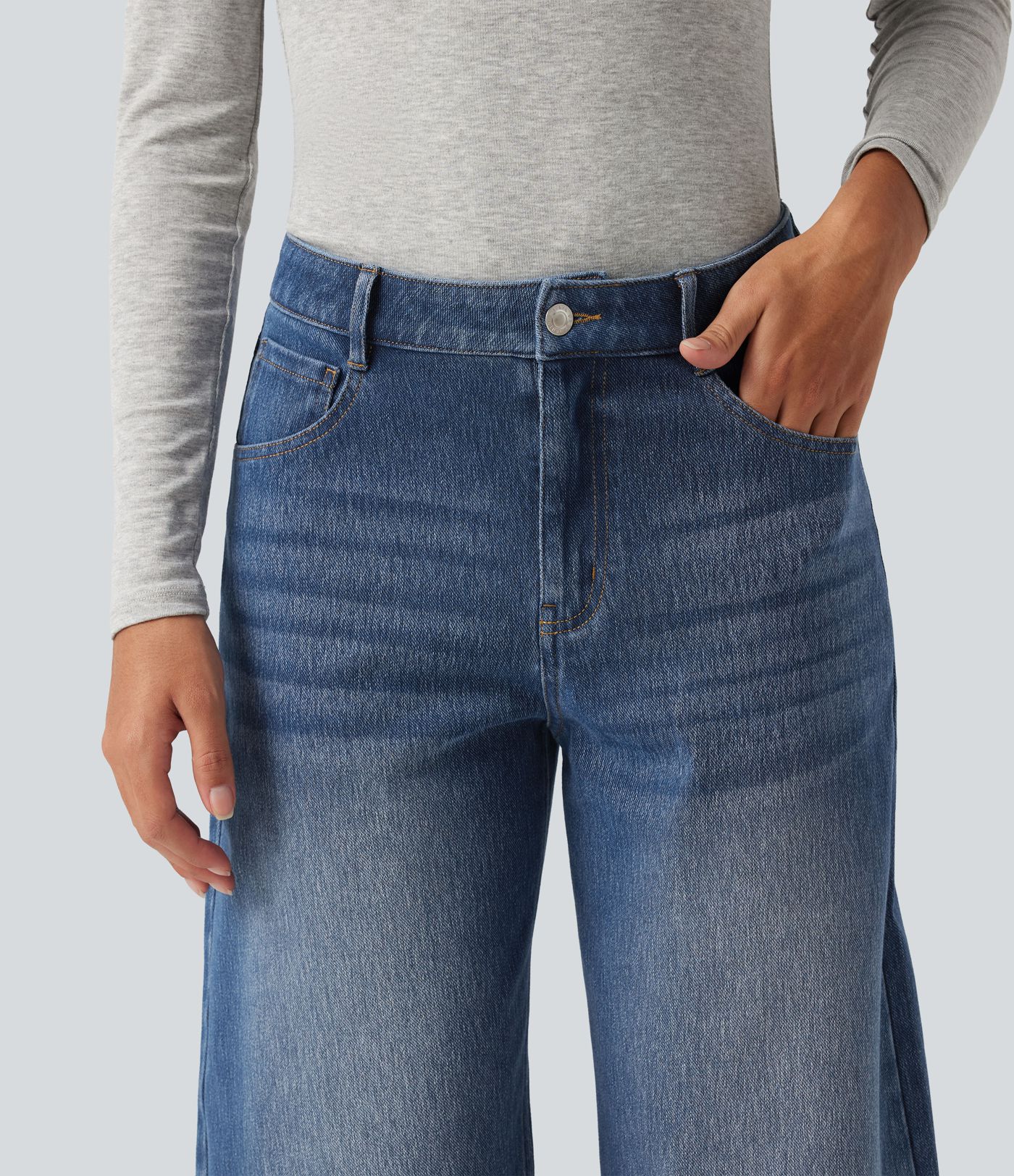 Halara Flex™ Mid Rise Barrel Leg Casual Jeans with Pockets
