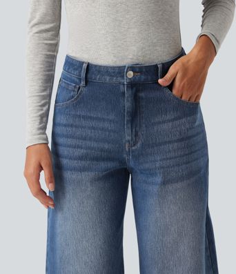 Halara Flex™ Mid Rise Barrel Leg Casual Jeans with Pockets