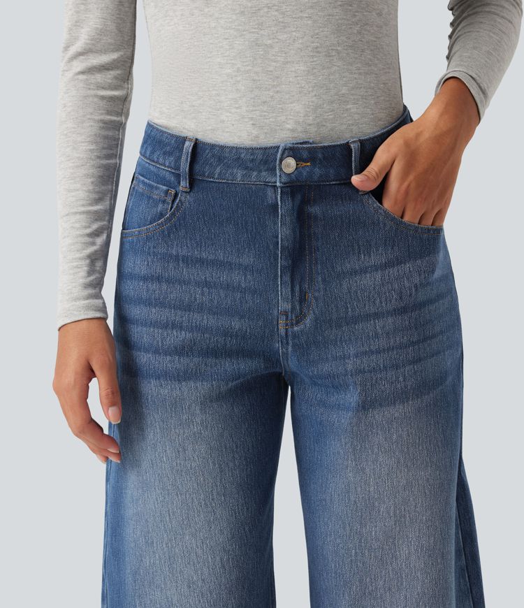 Halara Flex™ Mid Rise Barrel Leg Casual Jeans with Pockets