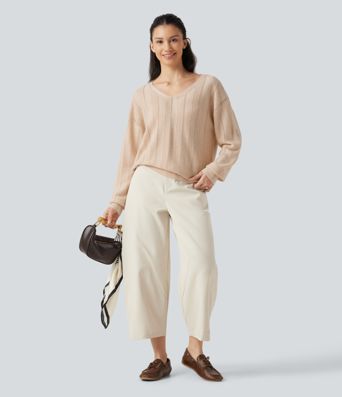 V Neck Long Sleeve Casual Wool-Blend Sweater