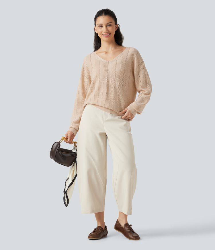 V Neck Long Sleeve Casual Wool-Blend Sweater