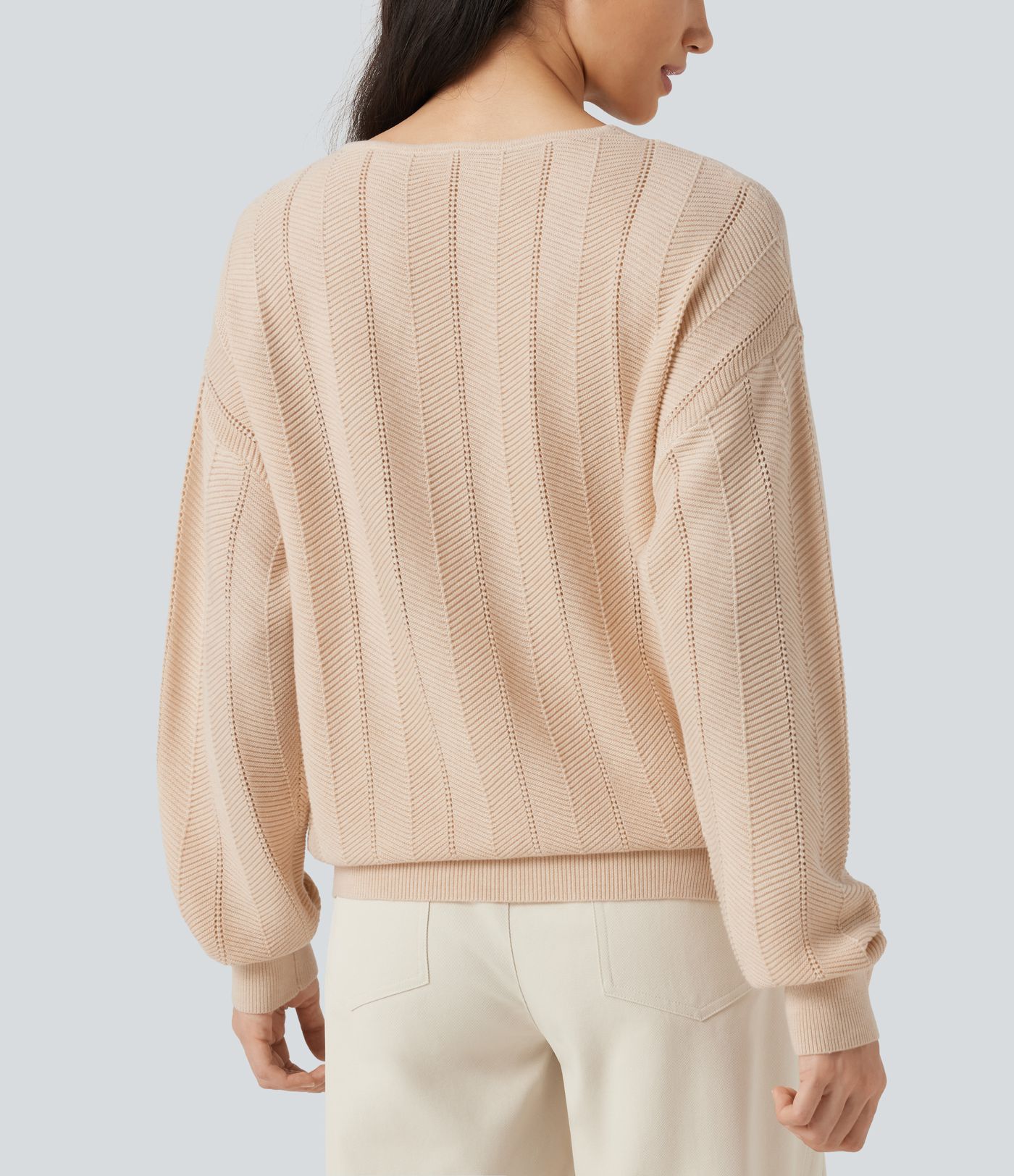 V Neck Long Sleeve Casual Wool-Blend Sweater