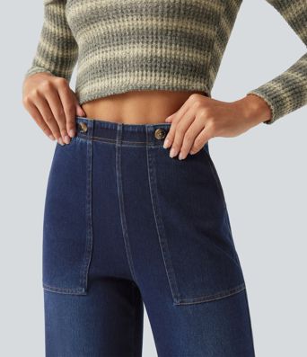 Halara Flex™ jeans de tiro alto y pierna ancha con bolsillos Halara Flex™ jeans de tiro alto y pierna ancha con bolsillos