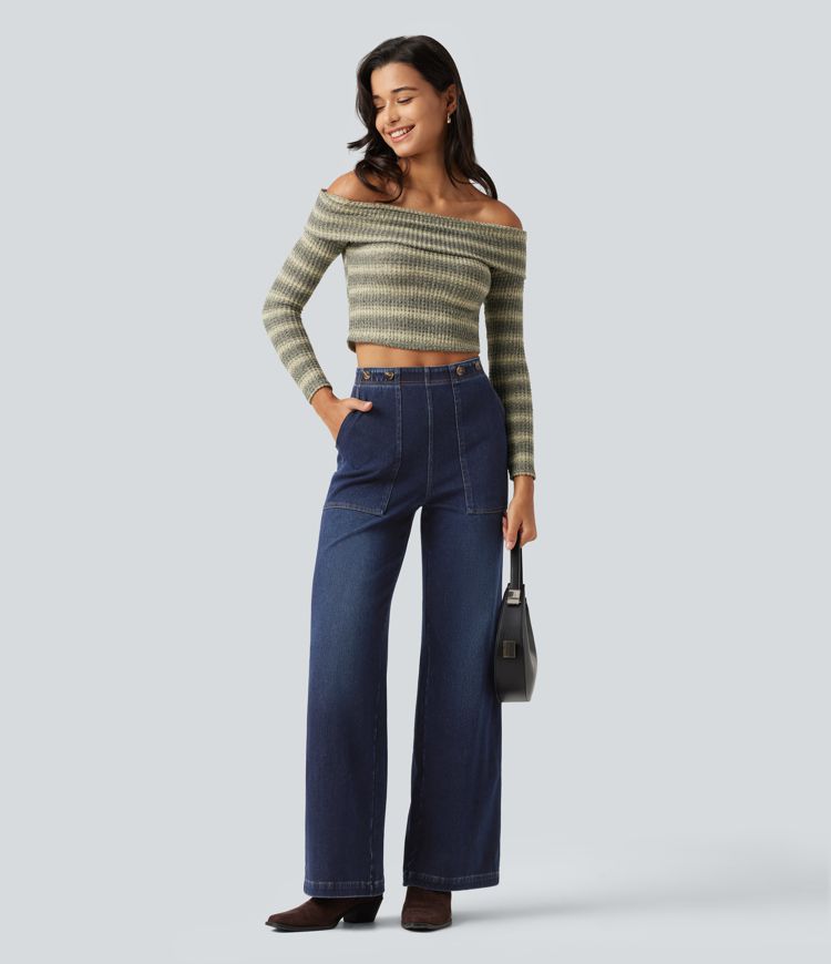 Halara Flex™ jeans de tiro alto y pierna ancha con bolsillos Halara Flex™ jeans de tiro alto y pierna ancha con bolsillos