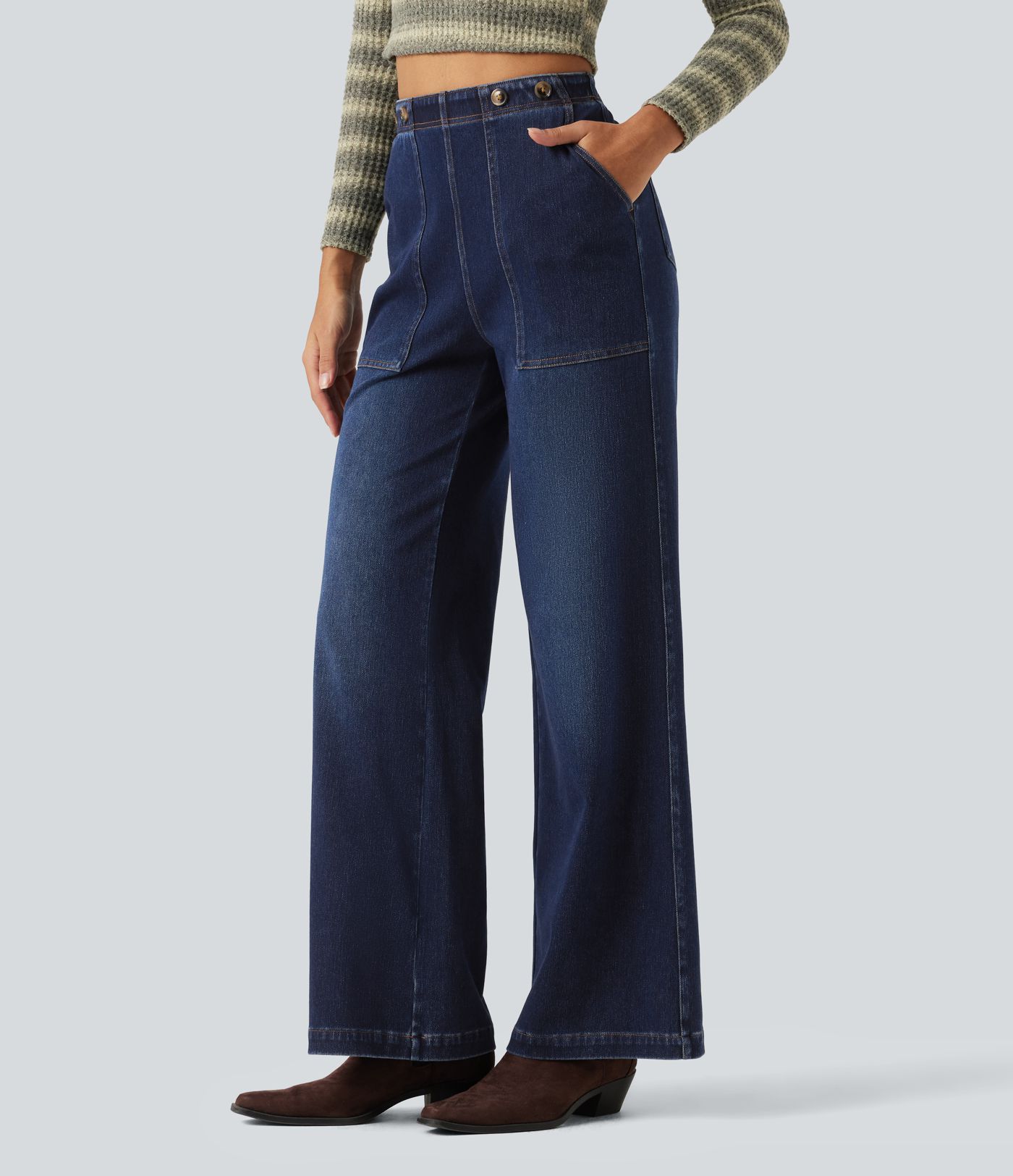 Halara Flex™ jeans de tiro alto y pierna ancha con bolsillos Halara Flex™ jeans de tiro alto y pierna ancha con bolsillos