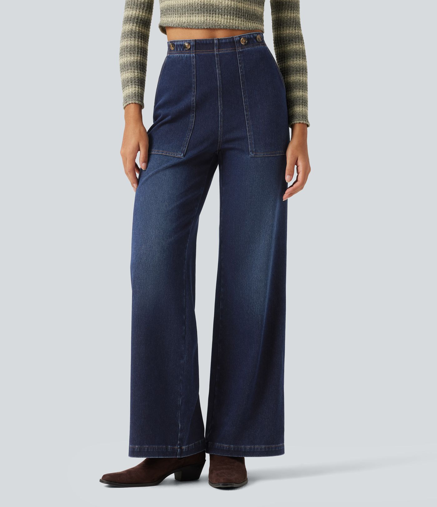 Halara Flex™ jeans de tiro alto y pierna ancha con bolsillos Halara Flex™ jeans de tiro alto y pierna ancha con bolsillos