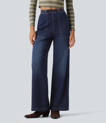 Halara Flex™ jeans de tiro alto y pierna ancha con bolsillos Halara Flex™ jeans de tiro alto y pierna ancha con bolsillos