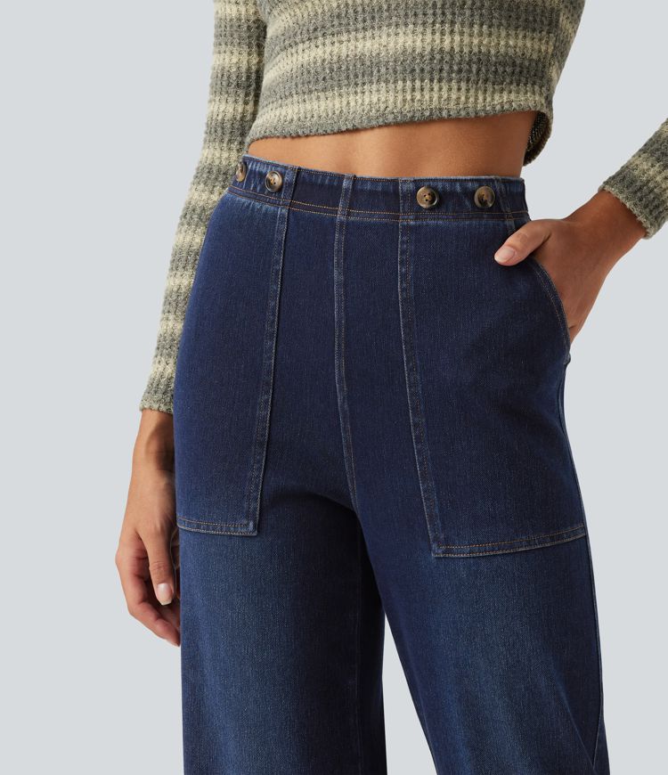 Halara Flex™ jeans de tiro alto y pierna ancha con bolsillos Halara Flex™ jeans de tiro alto y pierna ancha con bolsillos