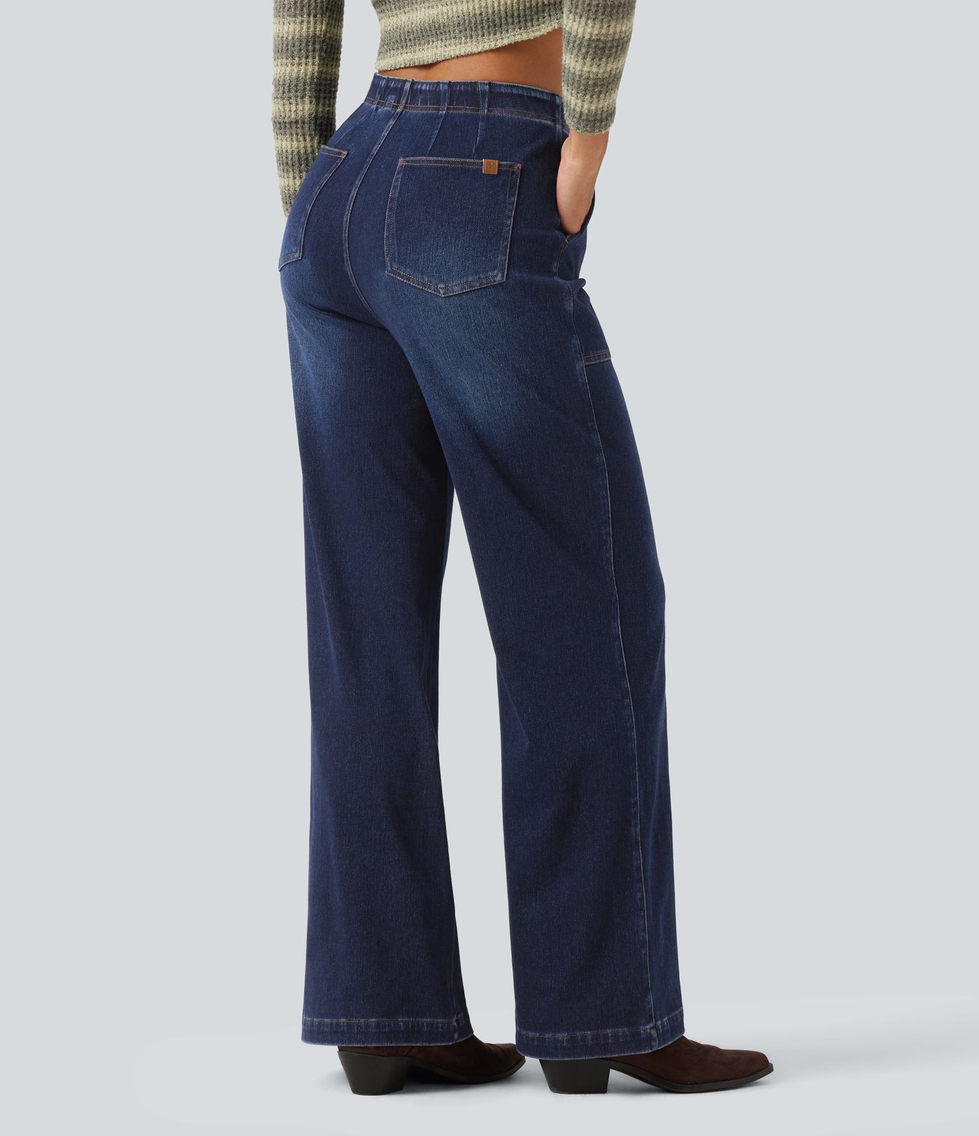 Halara Flex™ jeans de tiro alto y pierna ancha con bolsillos Halara Flex™ jeans de tiro alto y pierna ancha con bolsillos