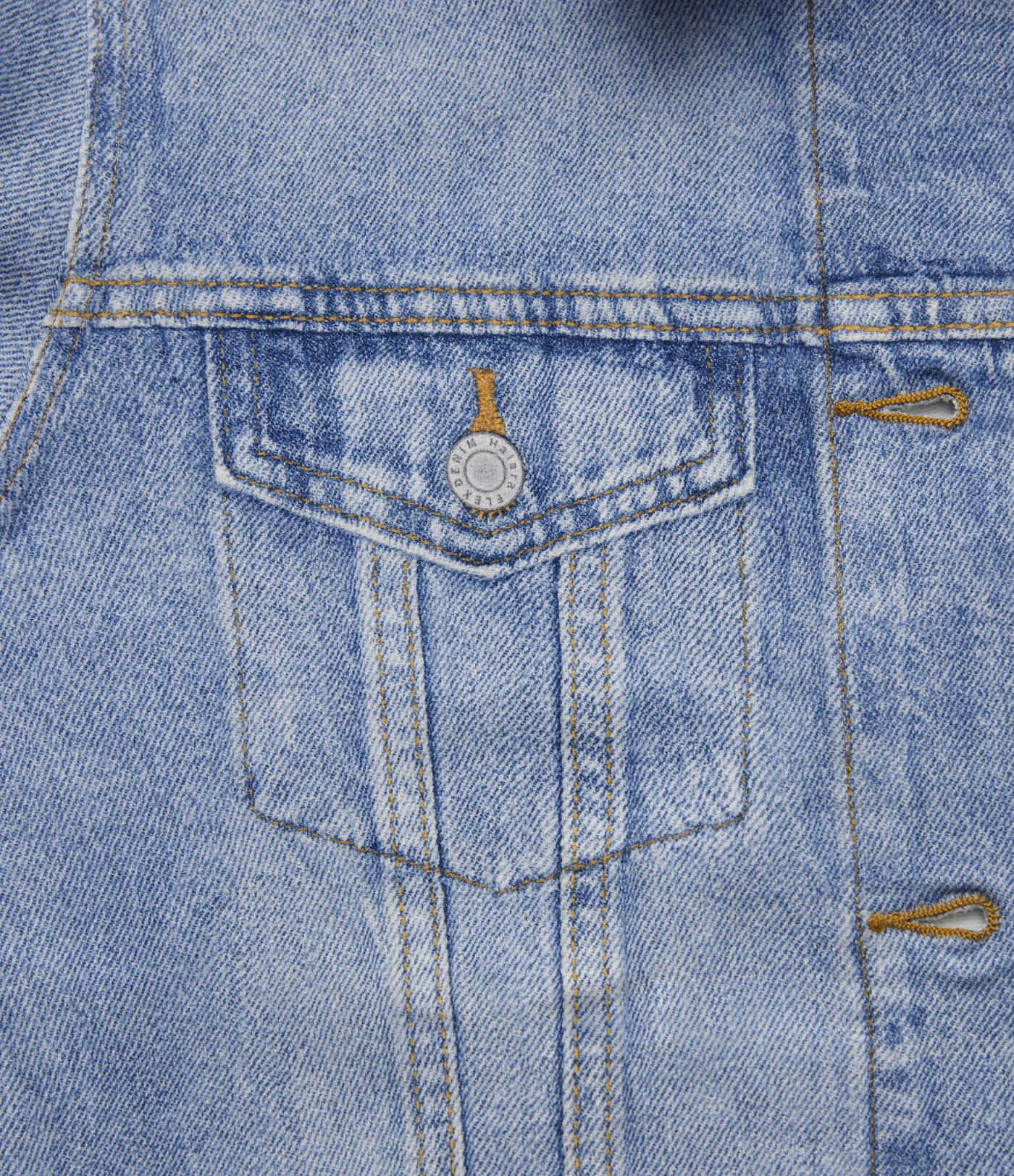 Collared Long Sleeve Denim Print French Terry Casual Jacket with Pockets