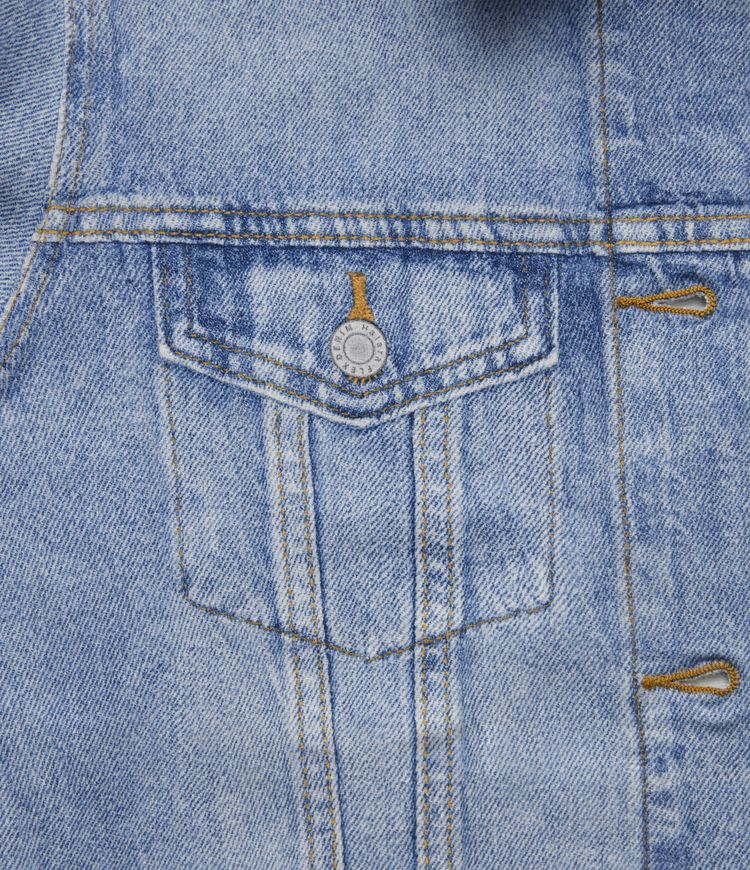 Collared Long Sleeve Denim Print French Terry Casual Jacket with Pockets