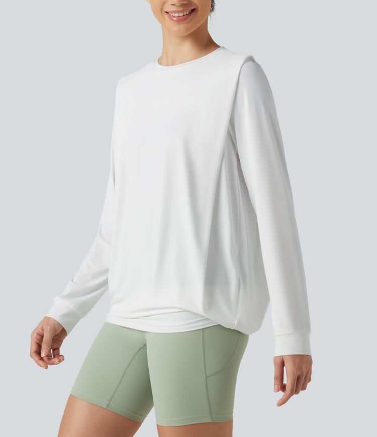 Round Neck Long Sleeve Ruched InstantCool Yoga Sports Top-Longer Length-UPF50+ Round Neck Long Sleeve Ruched InstantCool Yoga Sports Top-Longer Length-UPF50+