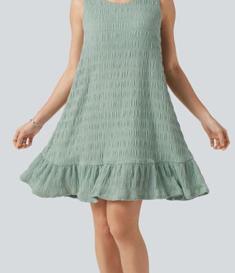 Robe mini sans manches à encolure arrondie avec ourlet à volants, coussinets amovibles et bonnets E à G Robe mini sans manches à encolure arrondie avec ourlet à volants, coussinets amovibles et bonnets E à G