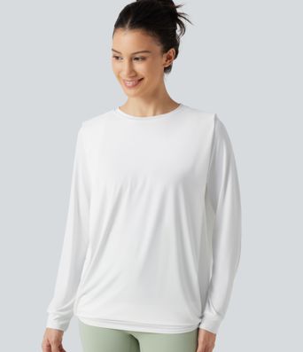 Round Neck Long Sleeve Ruched InstantCool Yoga Sports Top-Longer Length-UPF50+ Round Neck Long Sleeve Ruched InstantCool Yoga Sports Top-Longer Length-UPF50+