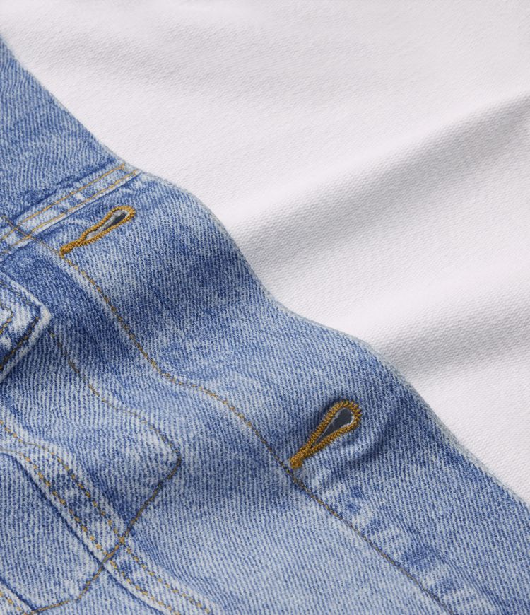 Collared Long Sleeve Denim Print French Terry Casual Jacket with Pockets