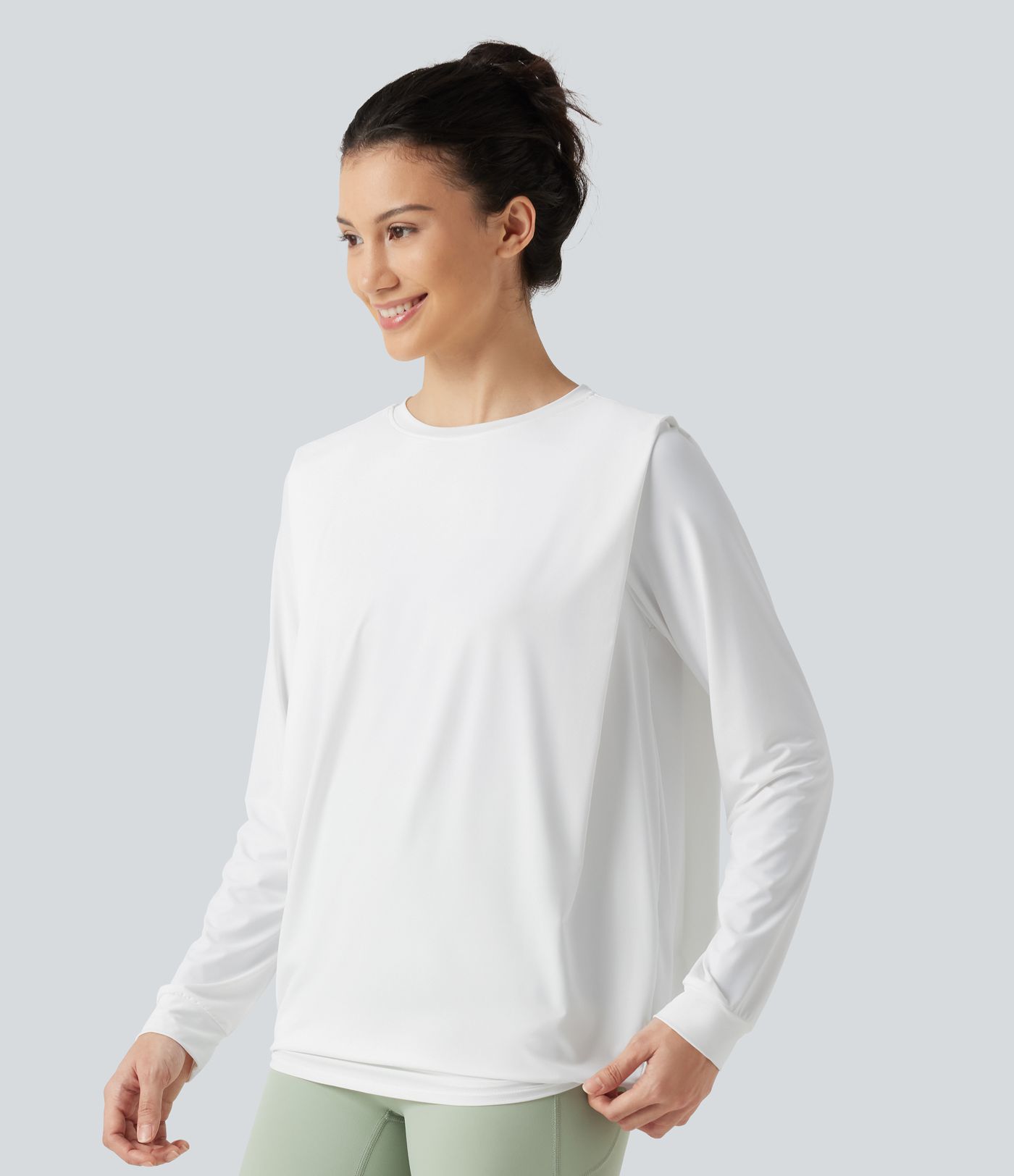 Round Neck Long Sleeve Ruched InstantCool Yoga Sports Top-Longer Length-UPF50+ Round Neck Long Sleeve Ruched InstantCool Yoga Sports Top-Longer Length-UPF50+