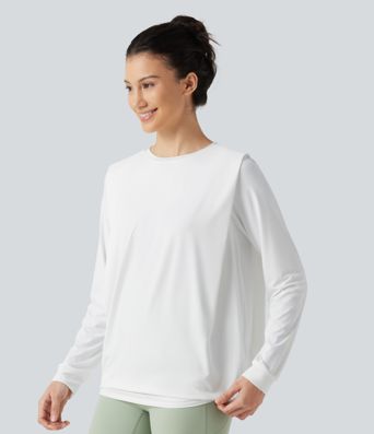 Round Neck Long Sleeve Ruched InstantCool Yoga Sports Top-Longer Length-UPF50+ Round Neck Long Sleeve Ruched InstantCool Yoga Sports Top-Longer Length-UPF50+