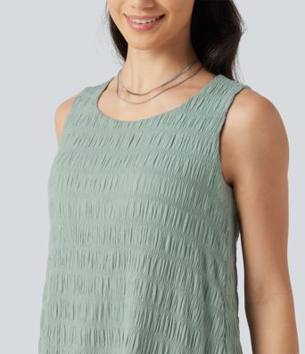 Robe mini sans manches à encolure arrondie avec ourlet à volants, coussinets amovibles et bonnets E à G Robe mini sans manches à encolure arrondie avec ourlet à volants, coussinets amovibles et bonnets E à G