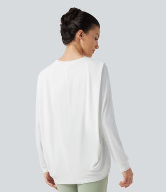 Round Neck Long Sleeve Ruched InstantCool Yoga Sports Top-Longer Length-UPF50+ Round Neck Long Sleeve Ruched InstantCool Yoga Sports Top-Longer Length-UPF50+