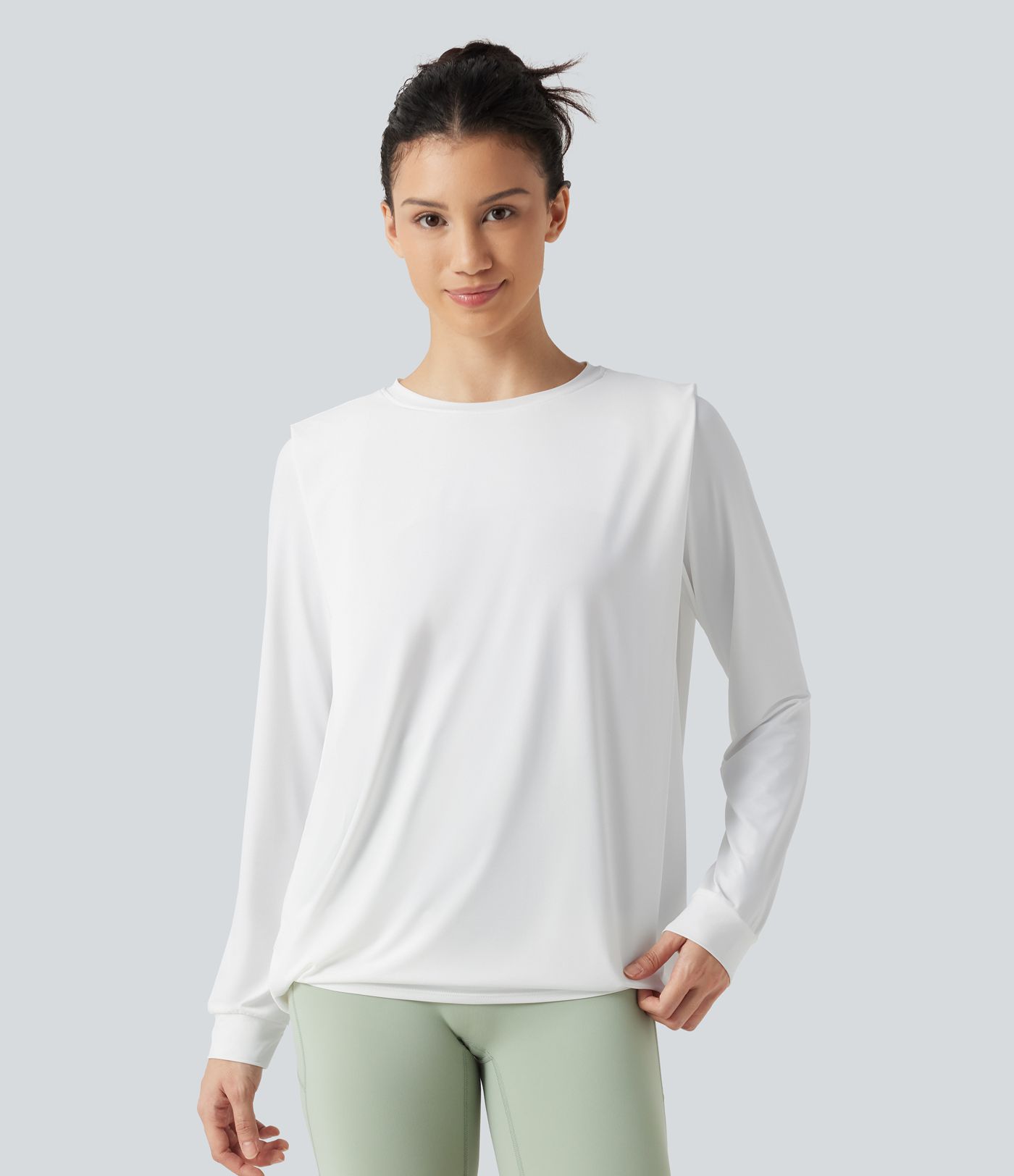 Round Neck Long Sleeve Ruched InstantCool Yoga Sports Top-Longer Length-UPF50+ Round Neck Long Sleeve Ruched InstantCool Yoga Sports Top-Longer Length-UPF50+