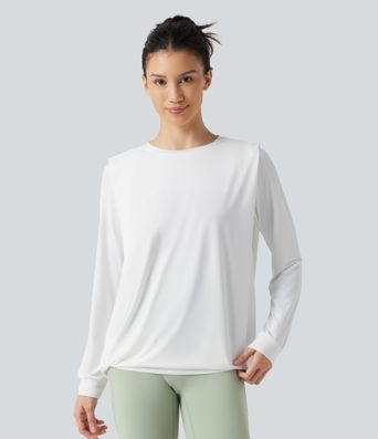 Round Neck Long Sleeve Ruched InstantCool Yoga Sports Top-Longer Length-UPF50+ Round Neck Long Sleeve Ruched InstantCool Yoga Sports Top-Longer Length-UPF50+