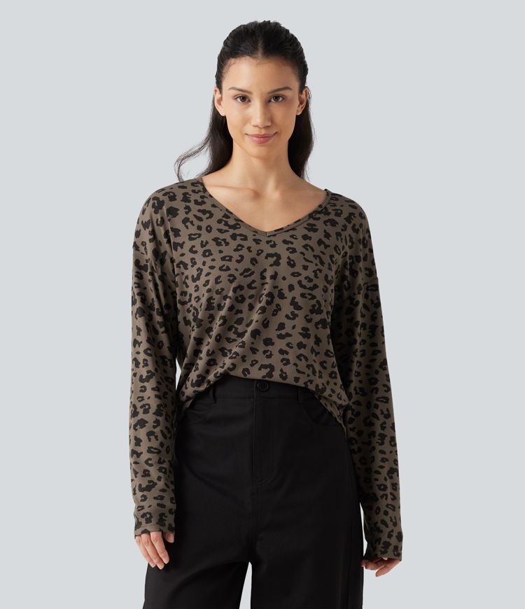 V Nneck Leopard Print Long Sleeve Casual T-Shirt V Nneck Leopard Print Long Sleeve Casual T-Shirt